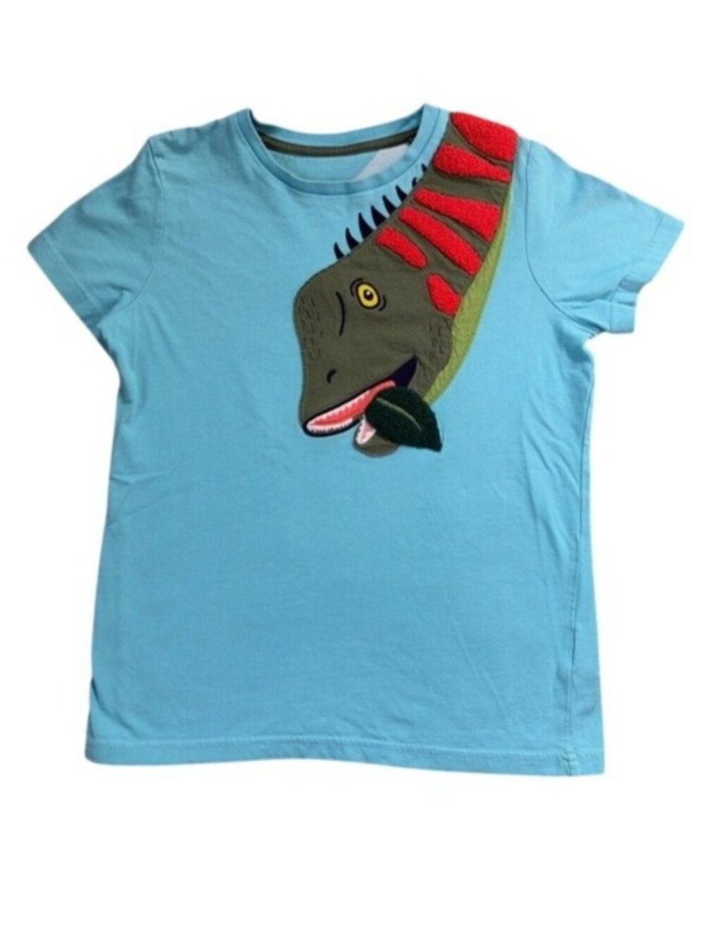 Mini Boden Boys Dinosaur Appliqué T-Shirt Front Back Blue Size 12